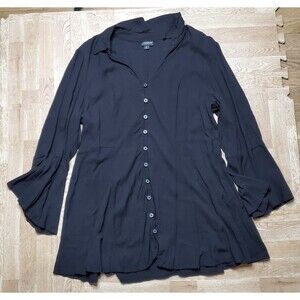 Torrid Fit & Flare Rayon Slub Button Front Top 3/4 Sleeve Black Size 2